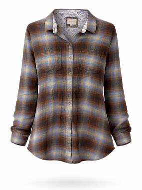 American Eagle AE AEO Plaid Flannel Oversized Boyfriend Shirt Brown Blue Size XL